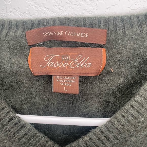 Men’s Tasso Elba Green Cashmere V-Neck Pullover Sweater Size Large - Picture 2 of 6
